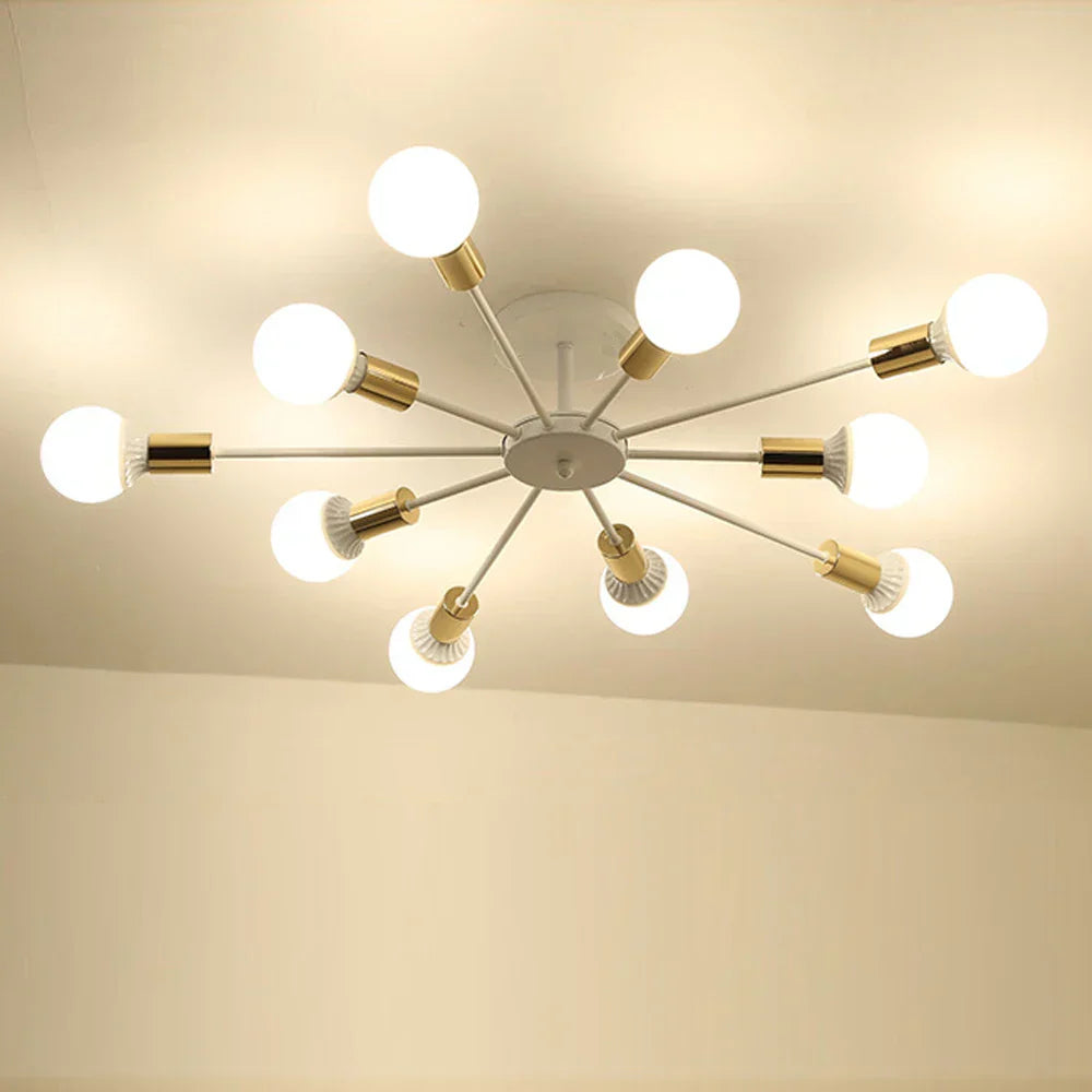 DecorBites™ Industrial Rod Iron Wood Sputnik Chandelier Ceiling Lamp LED E27 Home Lighting