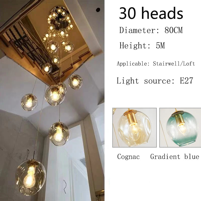 Modern Spiral Staircase Crystal Globe Pendant Chandelier