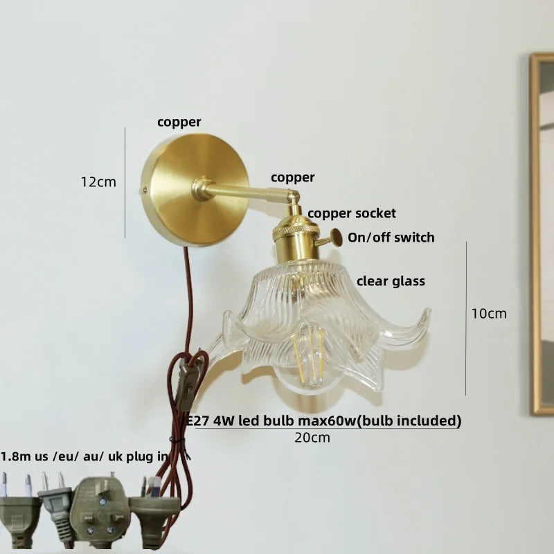 DecorBites™ Clear Flower Glass LED Wall Lamp with Pull Chain Switch