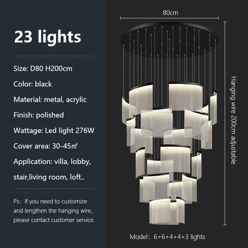 ثريا أكريليك بإضاءة LED من DecorBites™: إضاءة معلقة عصرية فاخرة قابلة للتعتيم لغرفة المعيشة - تركيبات إضاءة أنيقة