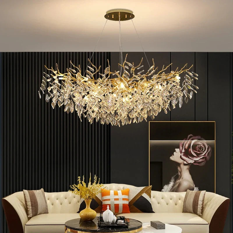 DecorBites™ ثريات كريستال ذهبية لغرفة الطعام، مصباح تعليق فرعي، إضاءة كبيرة