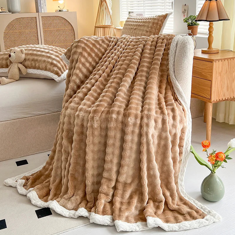 DecorBites™ Cozy Faux Rabbit Fur Throw Blanket for Sofa & Bed, 200X230cm