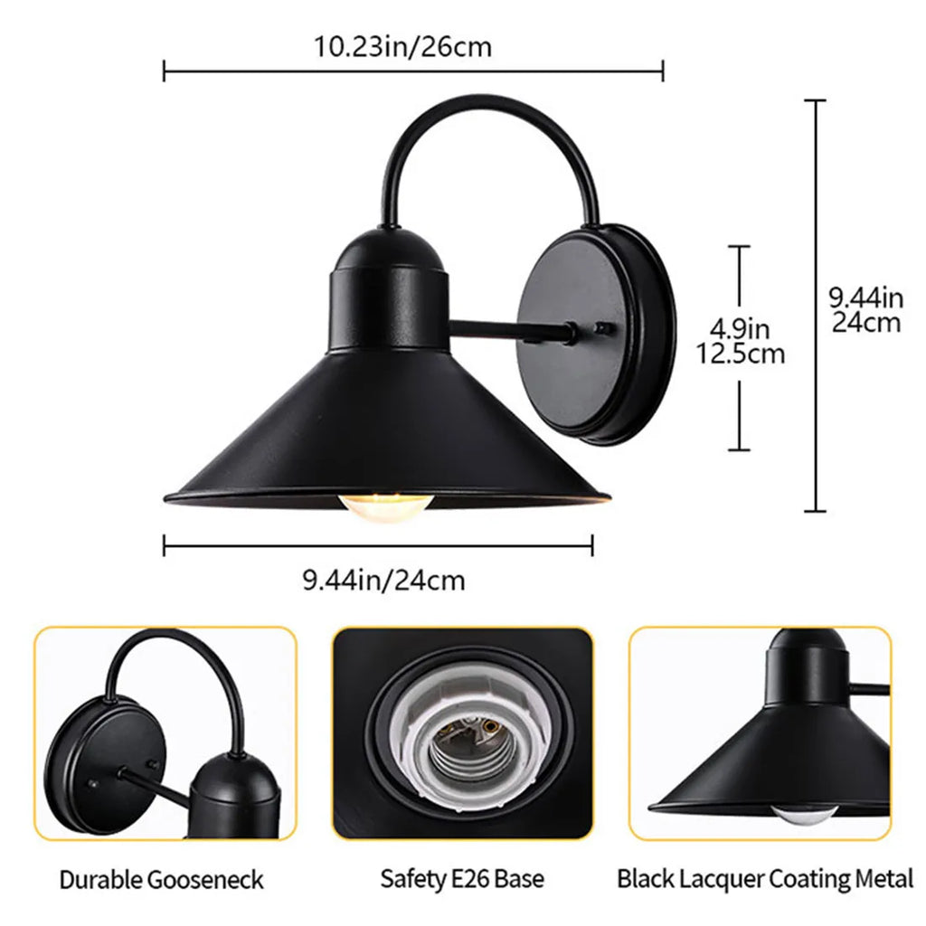 DecorBites™ Black Farmhouse Barn Lights: Waterproof Outdoor Wall Sconce with E27 Socket