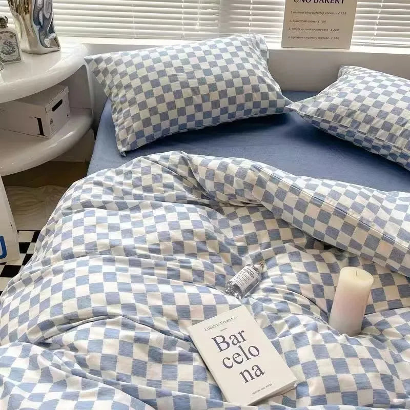 DecorBites™ Checkerboard Pattern Duvet Cover Set - Stylish and Cozy Bedding Kit for Bedroom