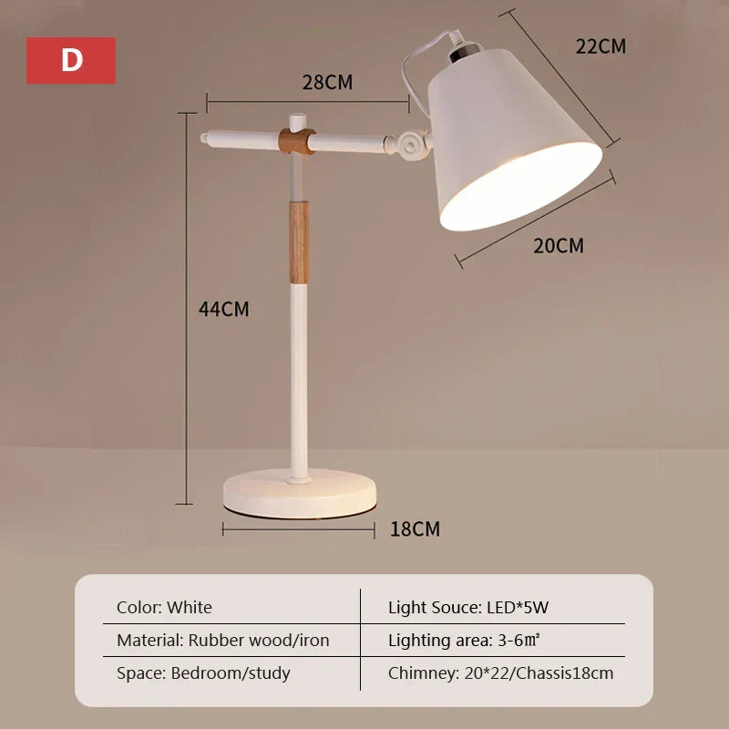 DecorBites™ Adjustable Wood Desk Lamp for Children's Study, Office, Bedroom - LED Reading Light