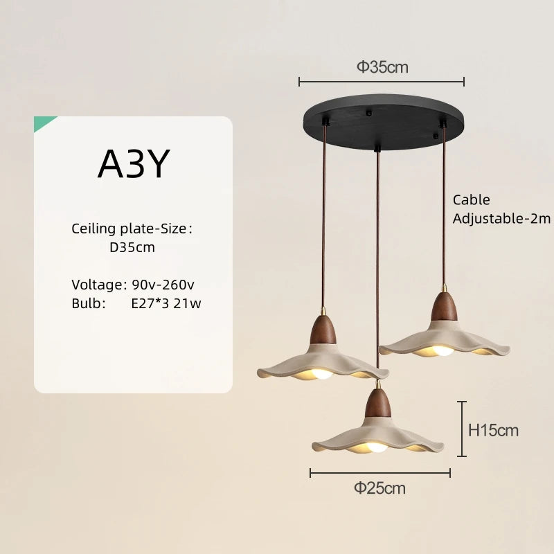 Japanese Wabi-Sabi Cream Wood Pendant Light