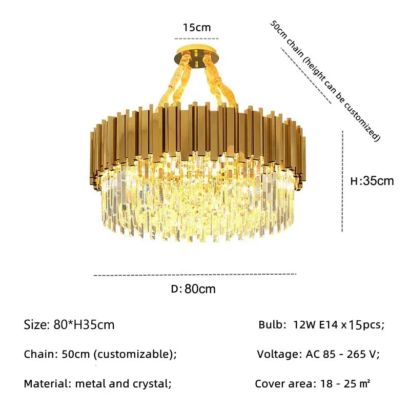 DecorBites™ Golden Luxury Chandelier: Elegant Crystal Ceiling Light for Hotel Living Room