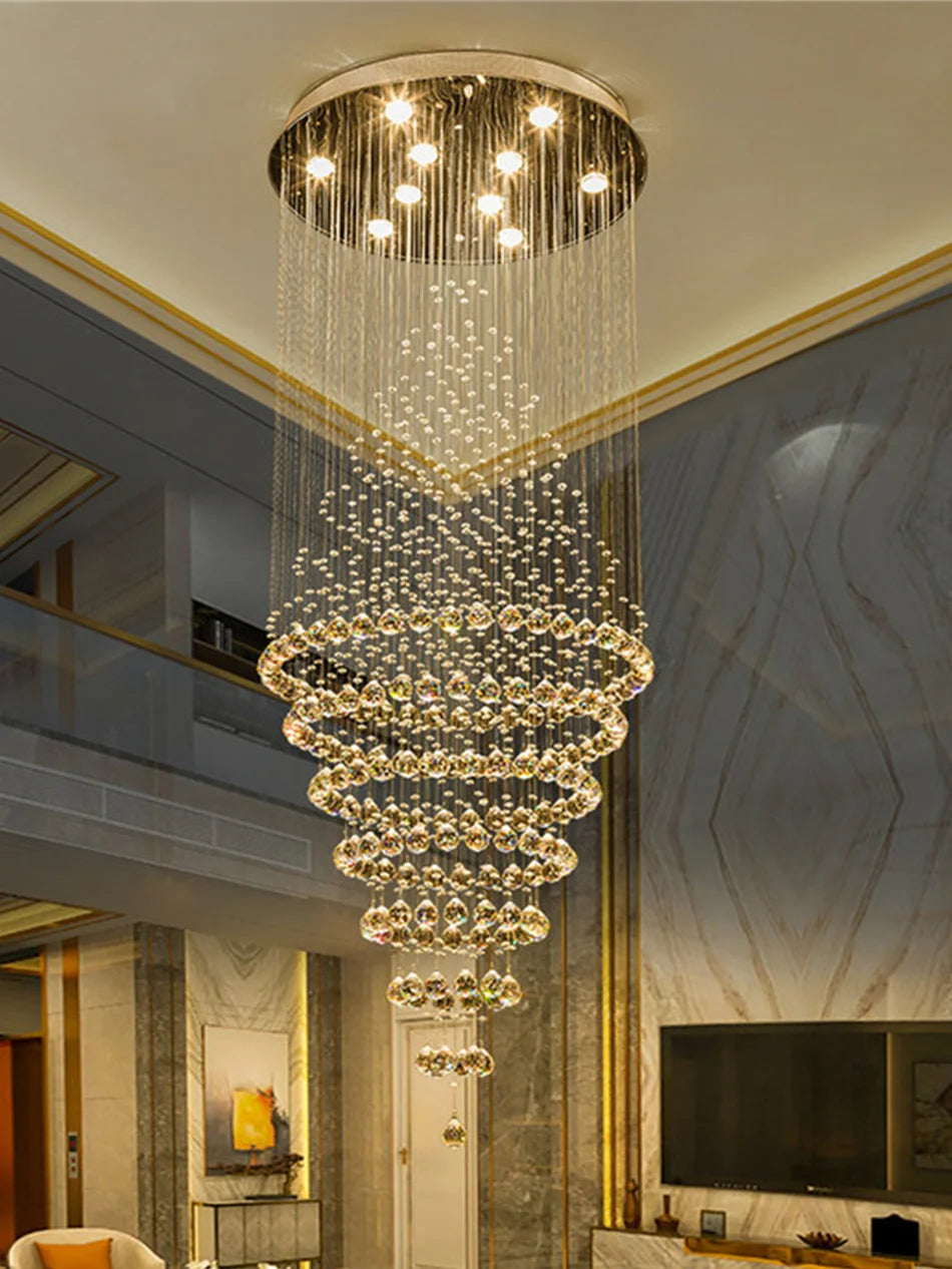 Contemporary Crystal Ring Pendant Light for Staircase