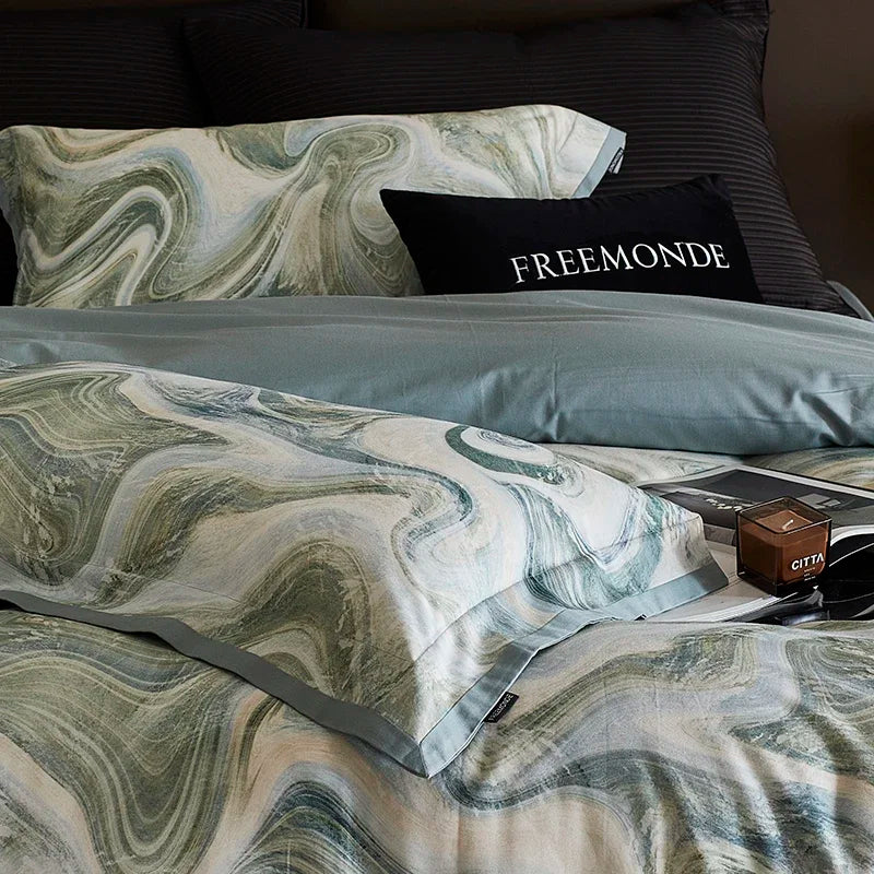 DecorBites™ 100s Egyptian Cotton Printed Bedding Set with Sheet, Duvet Cover, and Pillowcase