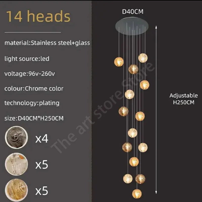 DecorBites™ Crystal Glass Spiral Ceiling Chandelier for Modern Living Room & Kitchen Decor