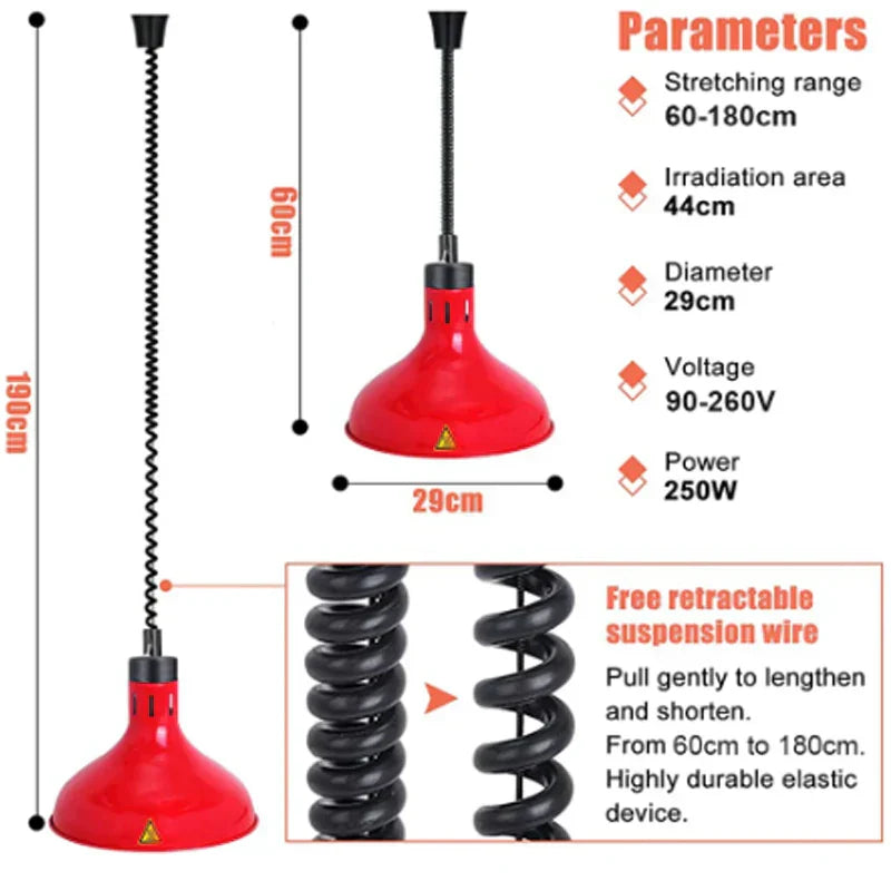 DecorBites™ Electric Food Heat Lamp: Telescopic Pendant Light for Restaurant's Kitchen Fixtures