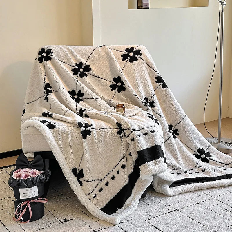 DecorBites™ Double-Layer Jacquard Lamb Wool Blanket - Cozy Sofa Throw for Winter Home Comfort