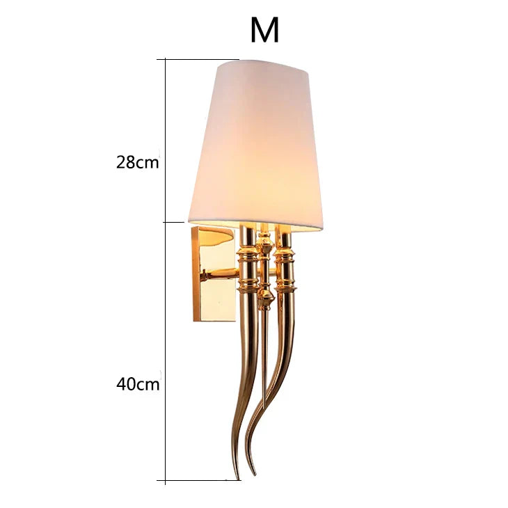 DecorBites™ Iron Claw Horn Wall Sconce with Cloth Lampshade for Bedroom and Living Room