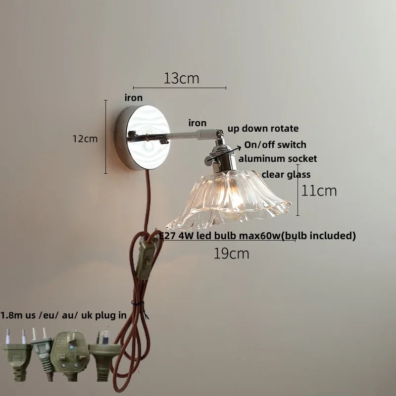 DecorBites™ Clear Glass LED Wall Lamp Pull Chain Switch Modern Up Down Rotatable Stair Light Fixtures