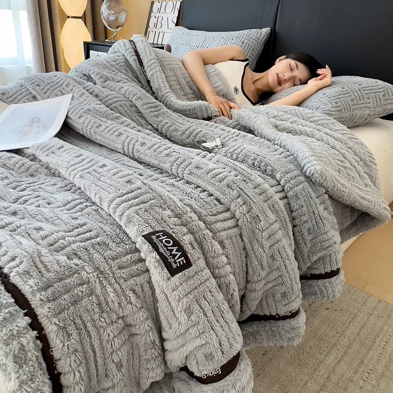DecorBites™ Cozy Fluffy Fleece Blanket for Autumn Winter, Soft Warm Maternal Child Bed Sofa Cover