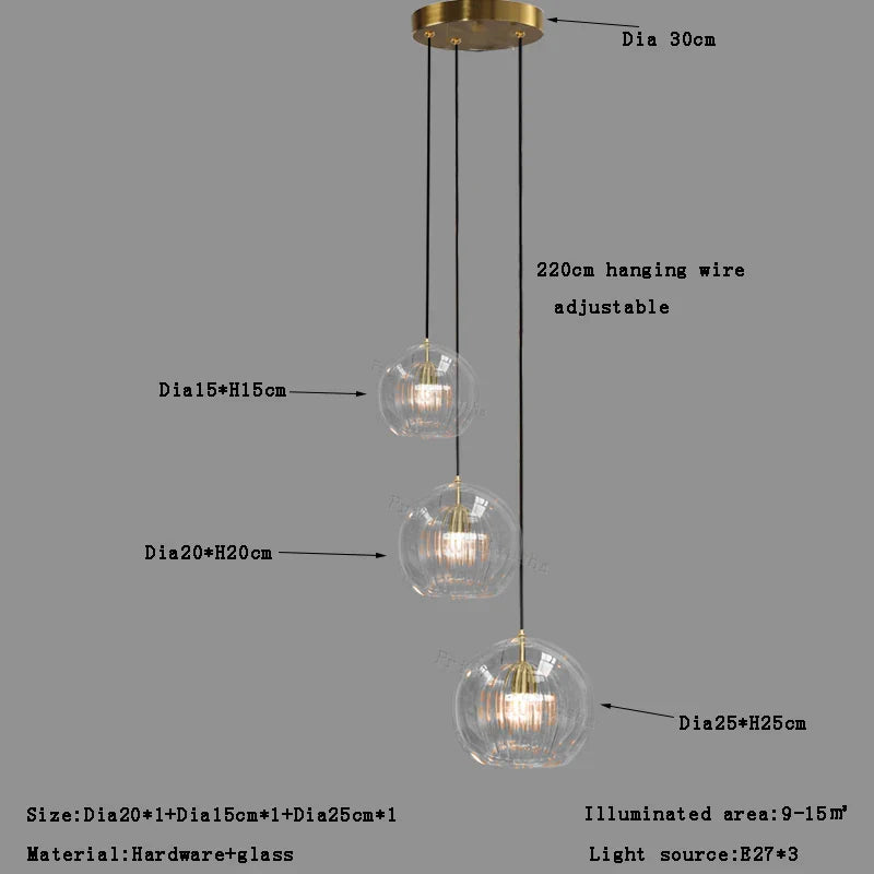 DecorBites™ Clear Glass Ball Pendant Light Chandelier for Living Room Dining Room Home Decor