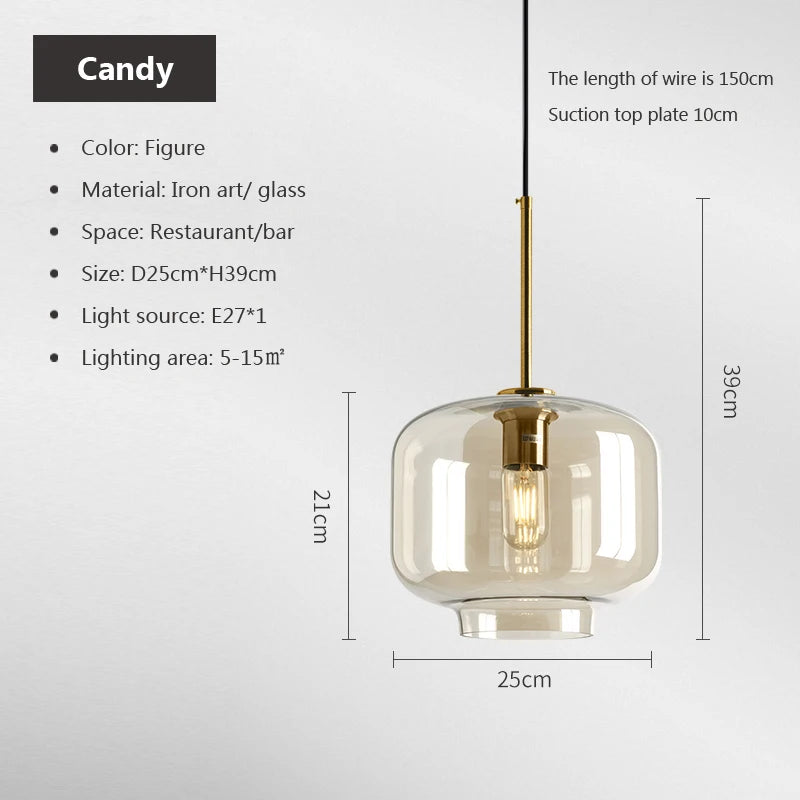 Nordic Glass Loft Pendant Light With Iron Finish