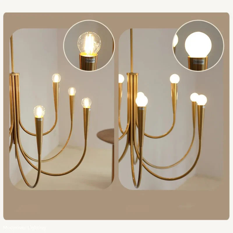 DecorBites™ French Candle Led Chandelier Black Gold Kitchen Modern Island Light