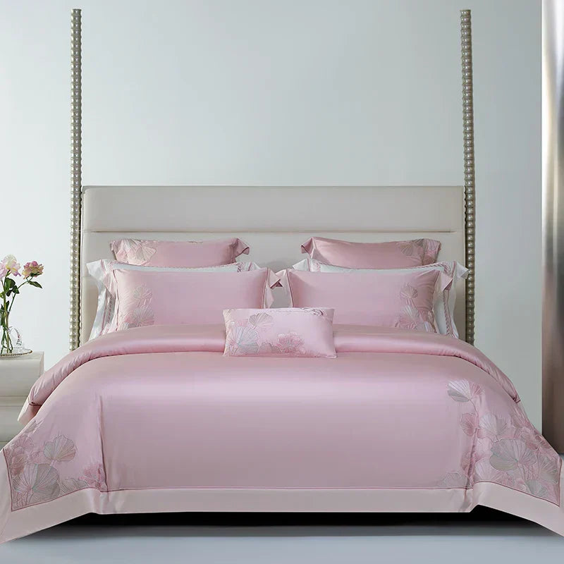 DecorBites™ Cotton Flowers Embroidery Bedding Set with Soft Silky Finish