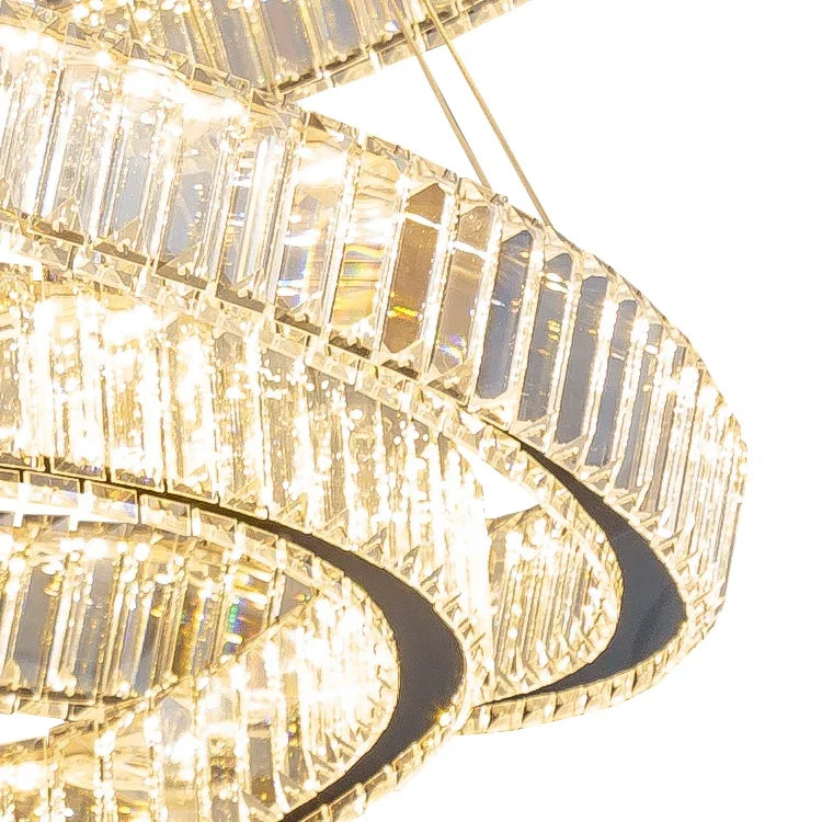 DecorBites™ Crystal LED Chandelier Rings Pendant Lamp Luxury Villa Stair Decoration