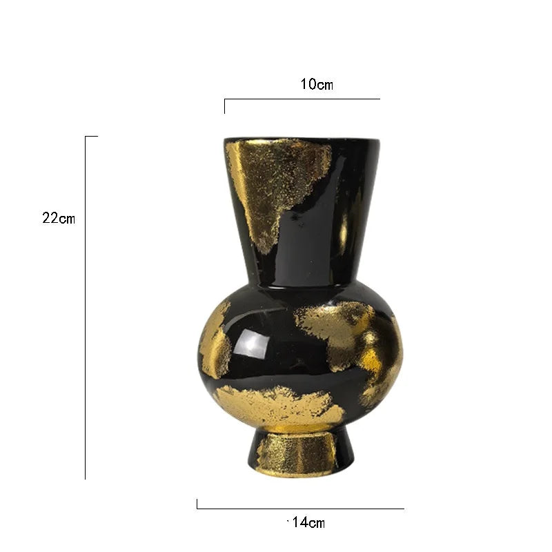 "DecorBites™ Gold Foil Pattern Ceramic Vase - Handcrafted Flowerpot Terrarium Home Decor"