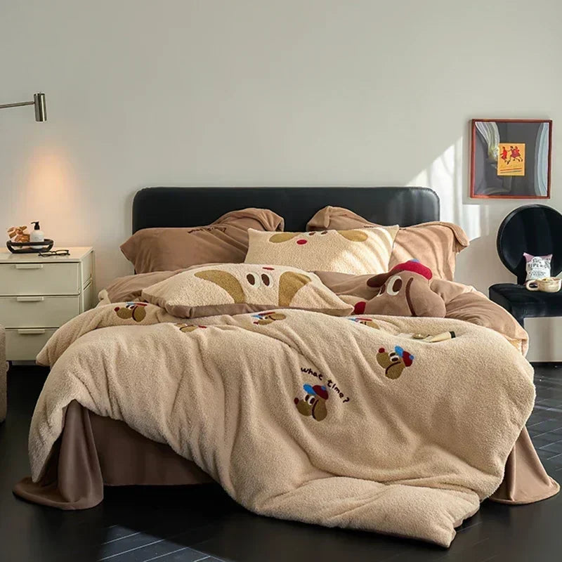 Parure de couette d'hiver DecorBites™ entièrement mate en velours et fourrure pour grand lit, couverture chaude et moelleuse