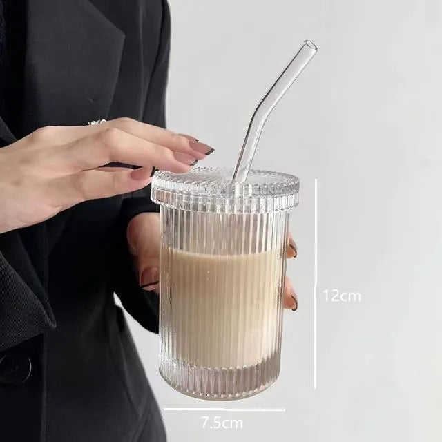 كوب شفاط زجاجي DecorBites™ - هدية زفاف أنيقة على الطراز الياباني للحليب والقهوة والشاي