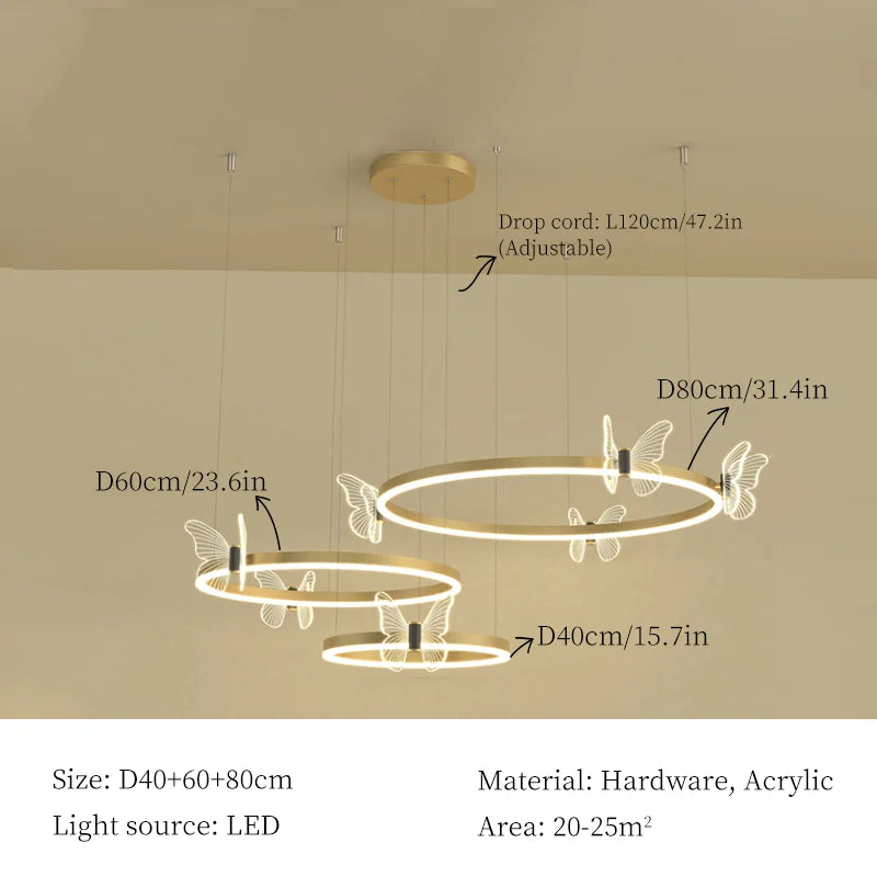 DecorBites™ ثريا الفراشة LED المعلقة لغرفة المعيشة الحديثة