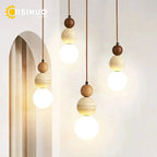 Wabi Sabi Cream Stone Pendant Light With Wooden Accent
