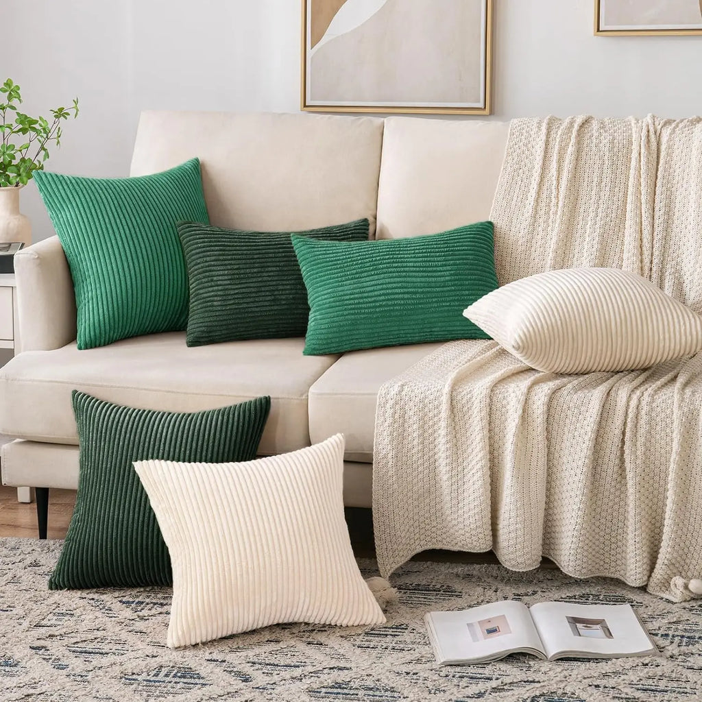 DecorBites™ Corduroy Striped Throw Pillow Covers - Soft Decorative Cushion Cases