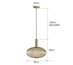 Nordic Ribbed Glass Pendant Light in Green, Grey or Amber