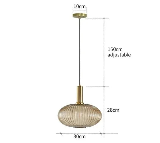 Nordic Ribbed Glass Pendant Light in Green, Grey or Amber