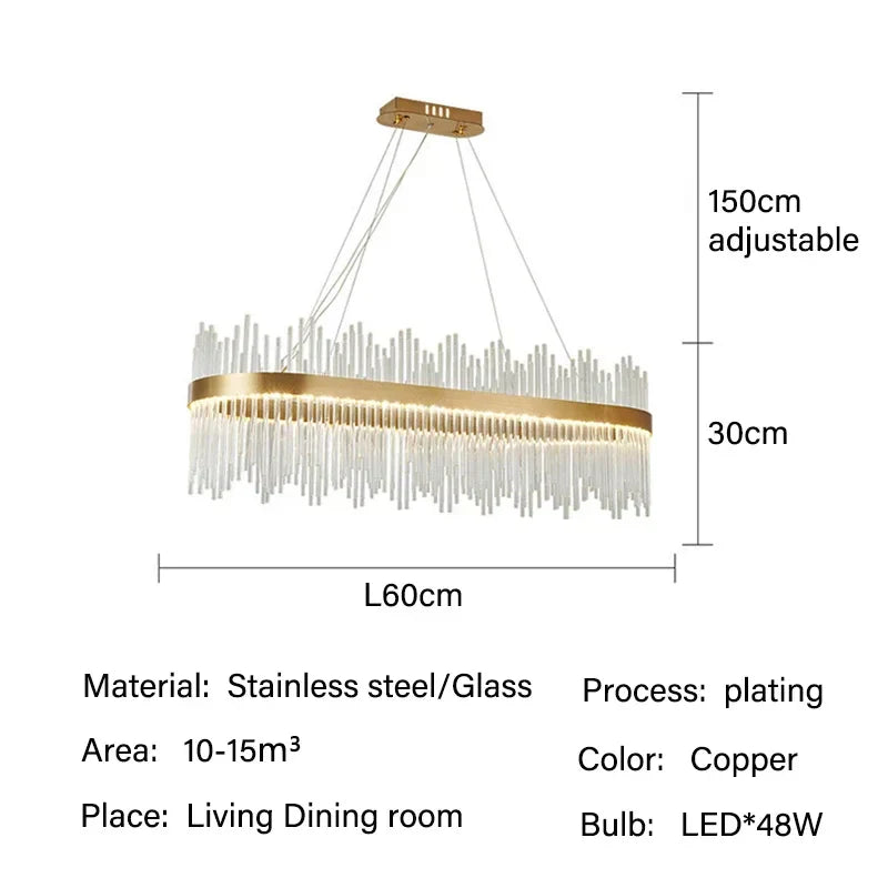 DecorBites™ Glass Rod LED Pendant Chandelier: Elegant Lighting Fixture for Home Living Dining Bedroom Decor