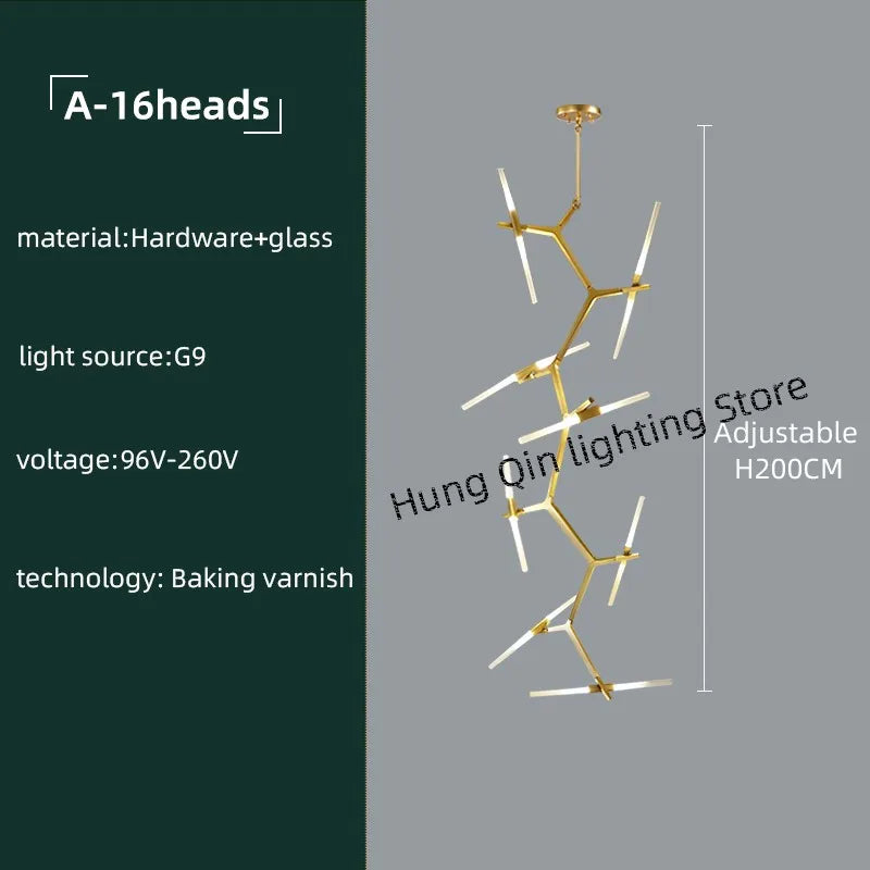 ثريا DecorBites™ Gold Branch LED لفيلا دوبلكس ودرج - إضاءة داخلية عصرية