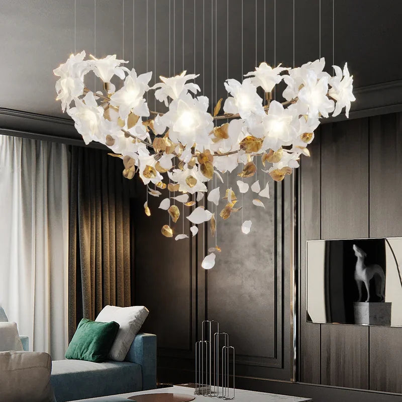 DecorBites™ Crystal Flower Chandelier: Luxury Ceiling Pendant Light for Home Decor