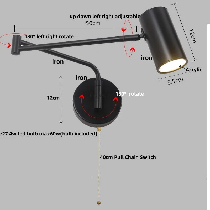 DecorBites™ مصباح حائط LED أكريليك حديد حديث قابل للدوران باللون الأسود إضاءة سلم