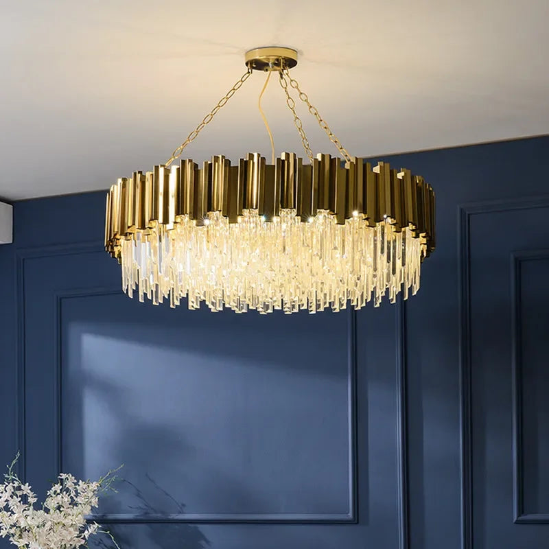 DecorBites™ ثريا كريستال ذهبية: إضاءة LED متدلية فاخرة وعصرية لديكور غرف المعيشة والطعام والنوم