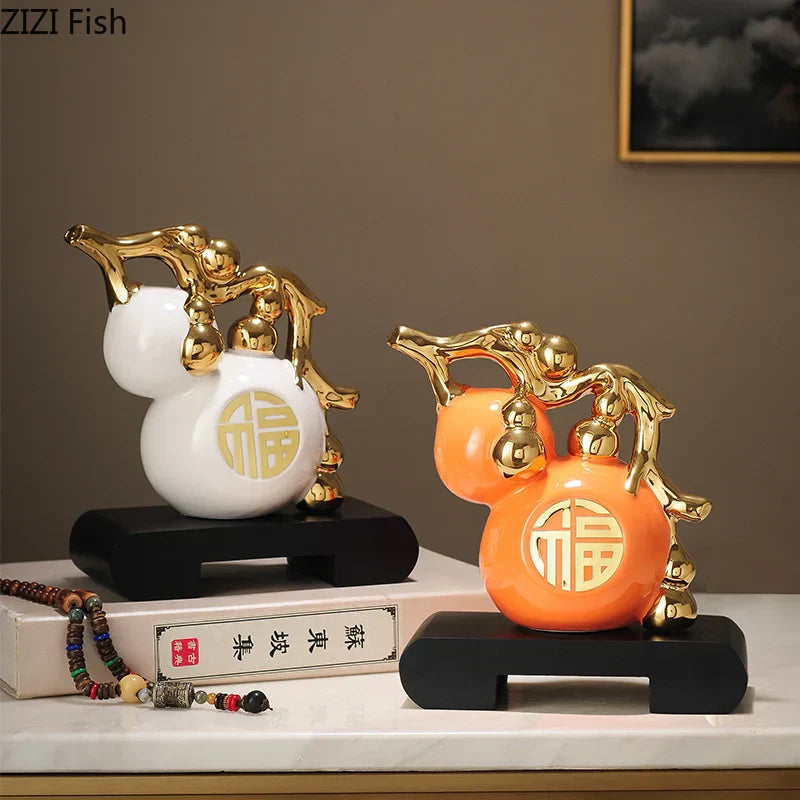 DecorBites™ Golden Gourd Ceramic Sculpture - Modern Art Room Decor
