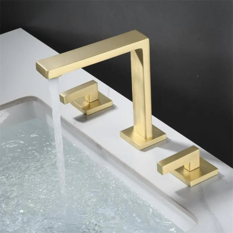 DecorBites™ Brushed Gold Basin Faucet: Brass Antique Sink Faucet, 3 Hole Waterfall Bathroom Tap