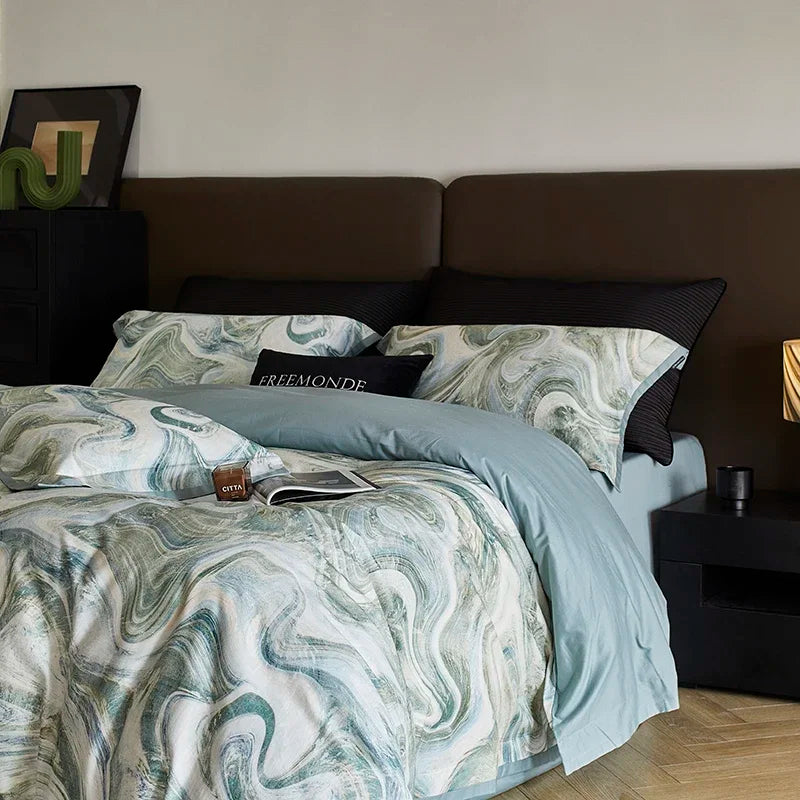 DecorBites™ 100s Egyptian Cotton Printed Bedding Set with Sheet, Duvet Cover, and Pillowcase