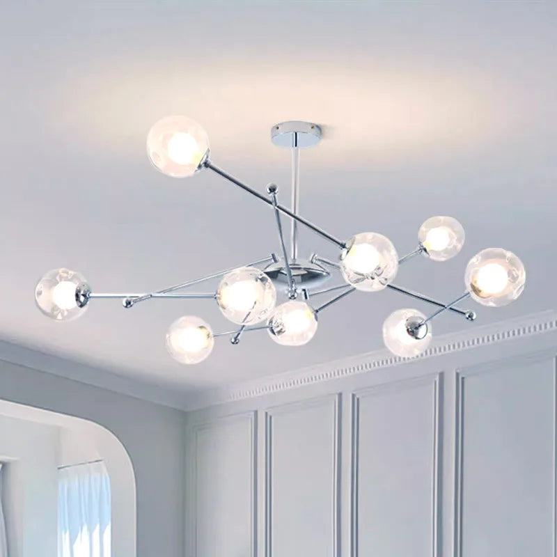 DecorBites™ Glass Ball LED Chandelier Chrome Pendant Lamp for Home Decor