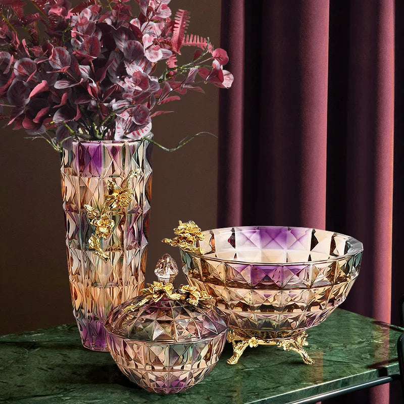 DecorBites™ Crystal Glass Vase: Elegant Dried Flower Decor for Luxury Dining Tables