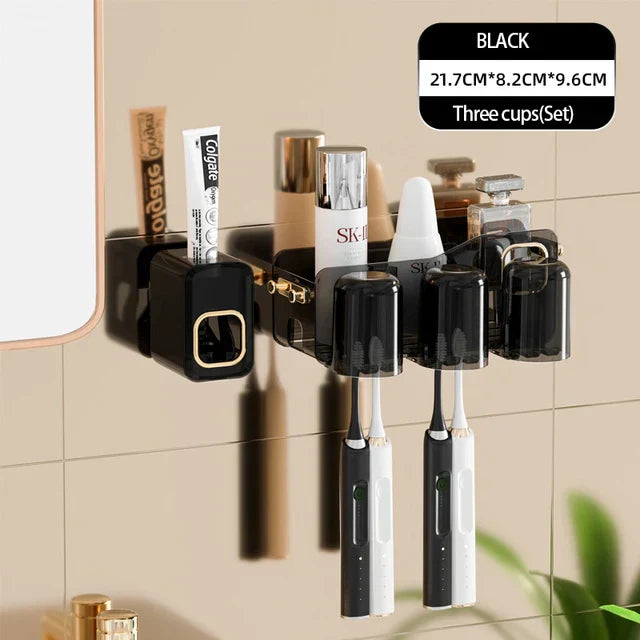 DecorBites™ Support de Brosse à Dents Inversé avec Distributeur de Dentifrice Automatique et Rangement de Maquillage