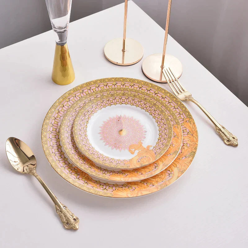 طقم أدوات مائدة من البورسلين "DecorBites™ Golden Flower Bone China"