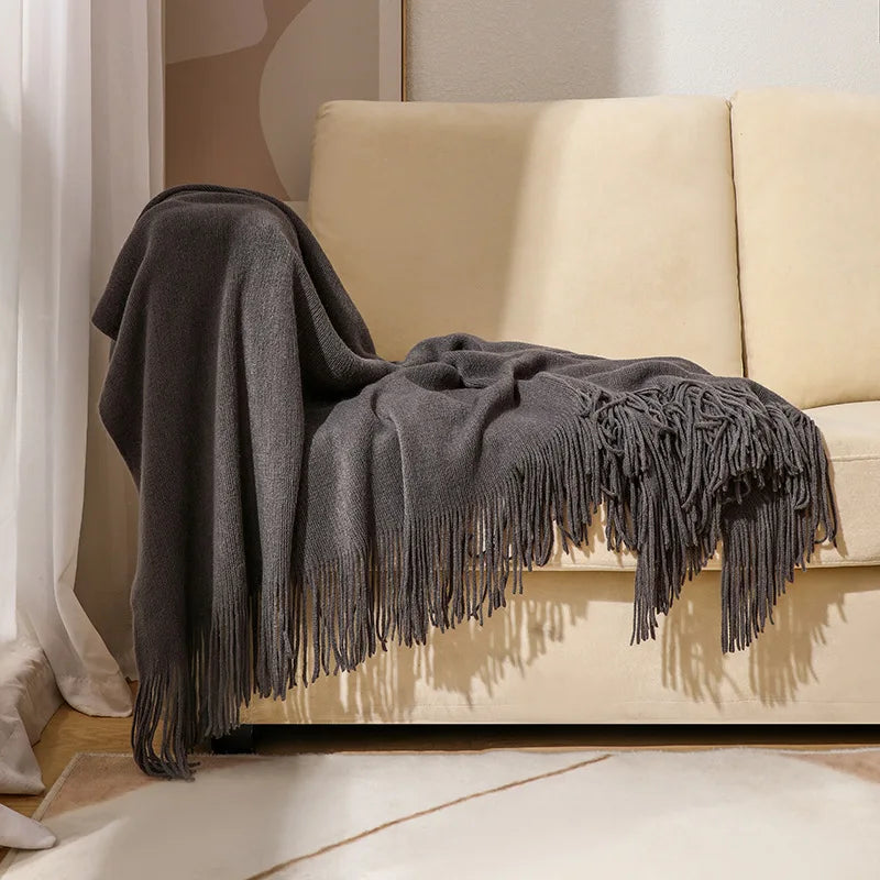 بطانية أريكة منسوجة Nordic DecorBites™ - فوطة نهاية سرير ناعمة من مزيج الصوف لديكور غرف نوم الفنادق