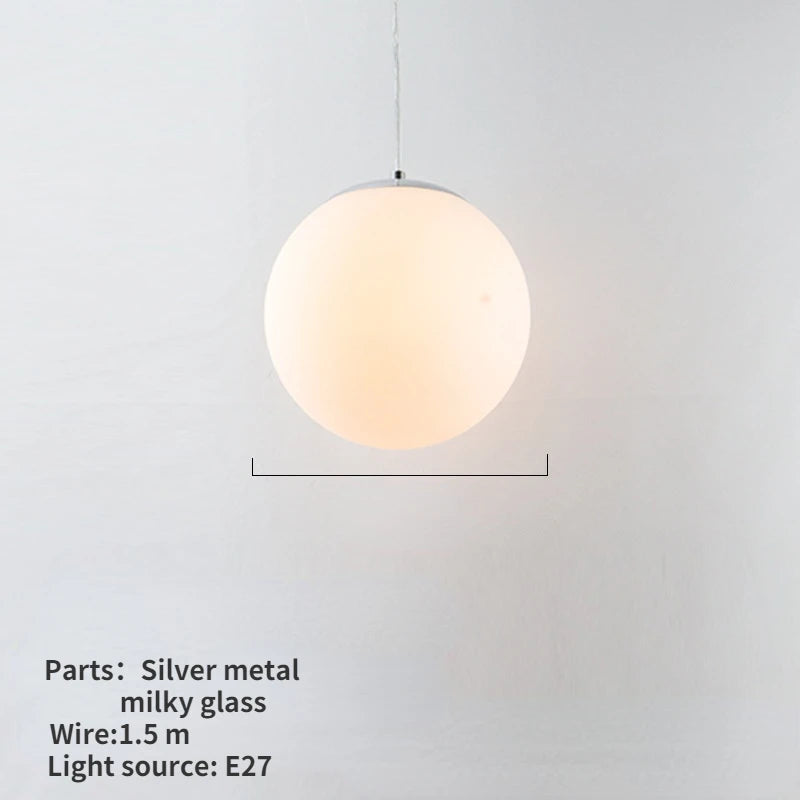 Nordic White Glass Globe Pendant Light With Iron Finish