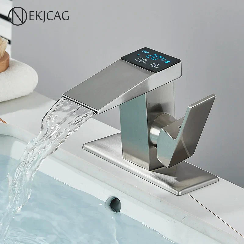 DecorBites™ LED Waterfall Basin Faucet Hot Cold Mixer Tap for Bathroom Deck Installation