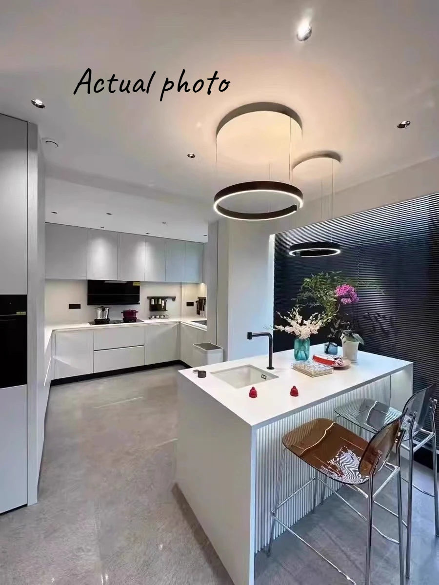 Modern Ring LED Pendant Light in Black or White