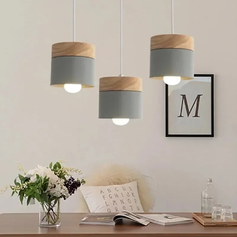 Nordic Macaron Wood & Iron Pendant Light