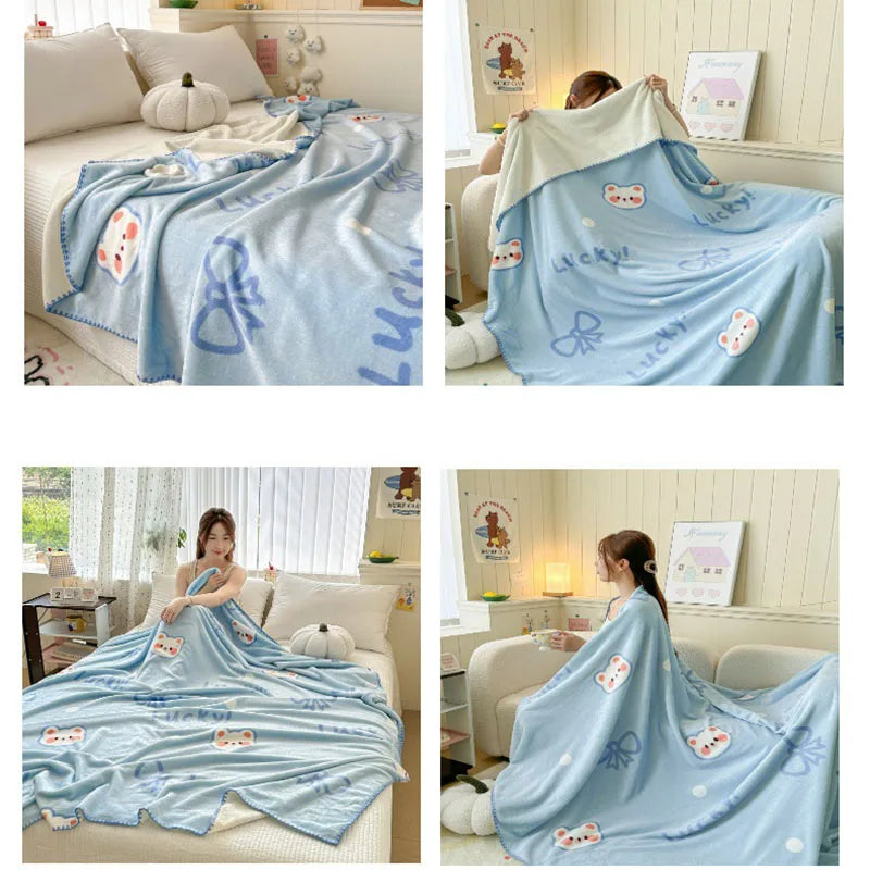 DecorBites™ Cozy Milk Velvet Blanket: Cute Pattern, Warm, Multi-Functional Sofa & Travel Shawl